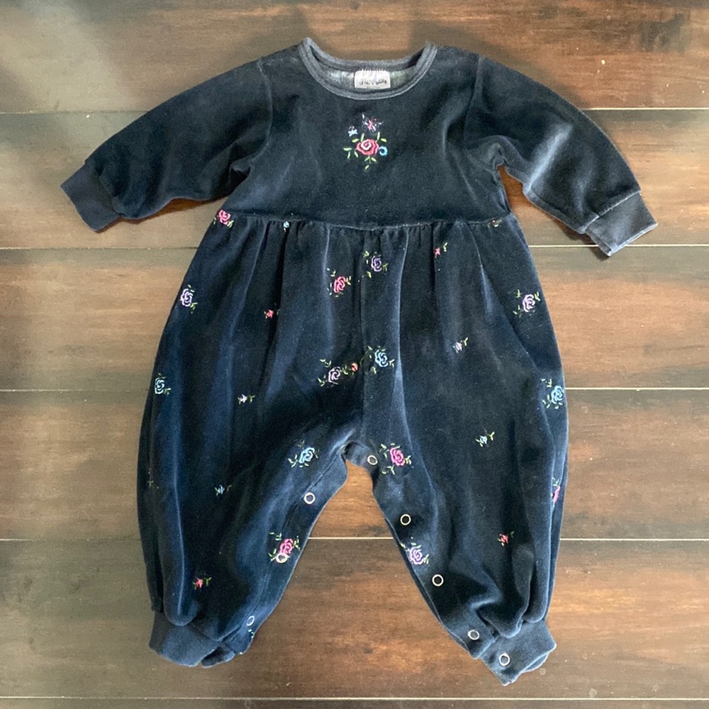 Flapdoodles Velvet Floral Print One Piece Outfit Size 12 Months